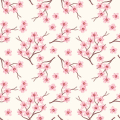 Cherry Blossom Watercolor Seamless Pattern