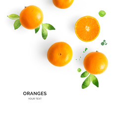 Creative layout made of orange on the watercolor background. Flat lay. Food concept.