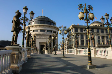 The Art Bridge is a pedestrian bridge across the Vardar River in Skopje, Republic of North...