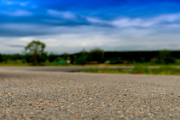 Close up of Empty asphalt road is a curved path.