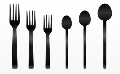 Set of forks and spoons. Vector illustration. Cutlery.