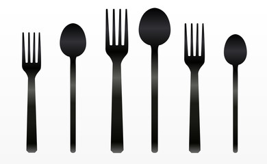 Set of forks and spoons. Vector illustration. Cutlery.