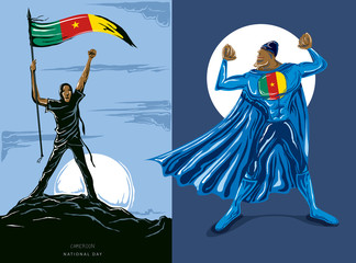  Super Hero with Cameroon Flag, Cameroonian flag and color  --Vector Art--