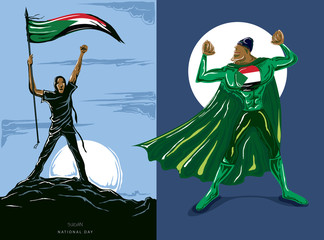  Super Hero with Sudan Flag, Sudanese flag and color  --Vector Art--