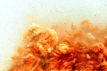 Dusk clouds after detonator blast on the mining site in the Oman