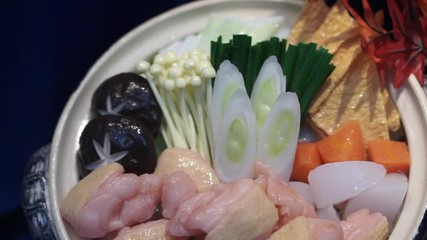 Display food at Japanese restaurant chicken hot pot