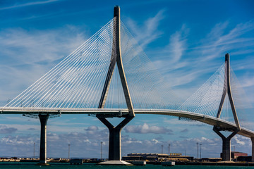view of the bridge over the bay at Cadiz under a blue sky