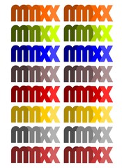 A New Year 2020 written in Roman numerals MMXX and different colors