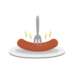 Grilled sausage on a plate vector illustration isolated on white background. Sausage clip art
