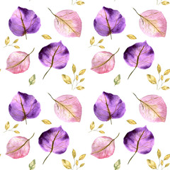 watercolor illustration.hand drawing. seamless pattern of bougainvillea leaves.