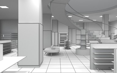 shopping mall, interior visualization, 3D illustration