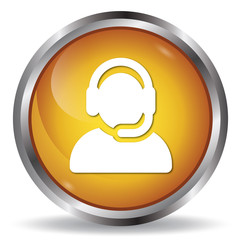 Customer service icon orange glossy round button