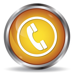 Phone icon orange glossy round button