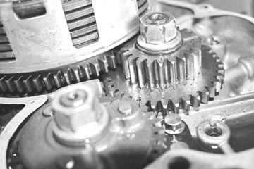 Parts of the engine were to be repaired. /Selective focus. / A black and white.