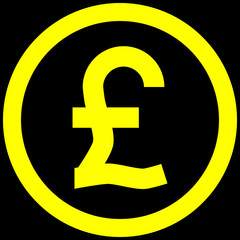 Pound currency sign symbol - yellow simple inside of circle, isolated - vector