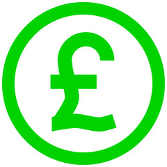 Pound currency sign symbol - green simple inside of circle, isolated - vector