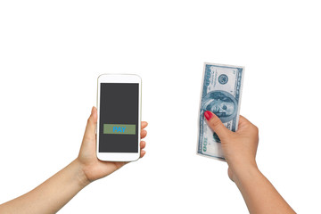 Hand hold mobile and hand hold banknote ,business financial.