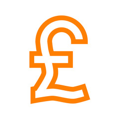 Pound currency sign symbol - orange simple outline, isolated - vector
