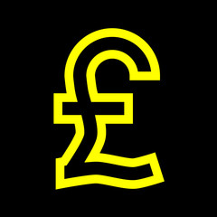 Pound currency sign symbol - yellow simple outline, isolated - vector