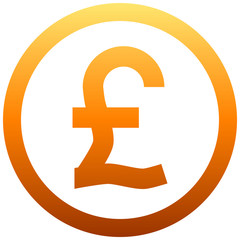 Pound currency sign symbol - orange simple gradient inside of circle, isolated - vector