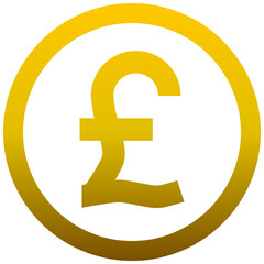 Pound currency sign symbol - golden simple gradient inside of circle, isolated - vector