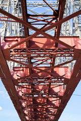   Fragment of a metal railway bridge.Side view.