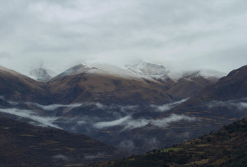 Snowy mountains in the pyrenees.
