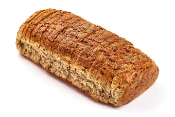 Freshly baked whole grain bread, isolated on white background