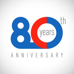 80 th anniversary numbers. 80 years old congrats, colorful logotype. Congratulation idea. Isolated abstract graphic design template. Coloured digits. Up to 80% off discount. Anniversary logo concept.