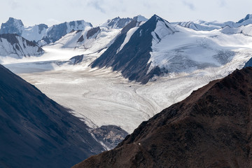 The Kaskawulsh Glacier flows from the mountains in Kluane National Park, Yukon, Canada