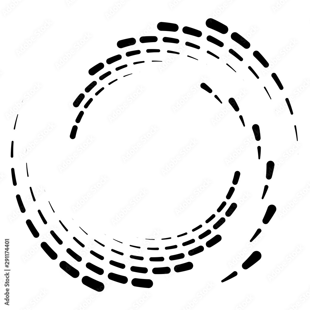 Poster Segmented circle with rotation.Circular and radial Dashed lines volute, helix. Abstract concentric circle.Spiral, swirl, twirl element.   Radiating arc lines. Geometric cochlear, vortex illustration