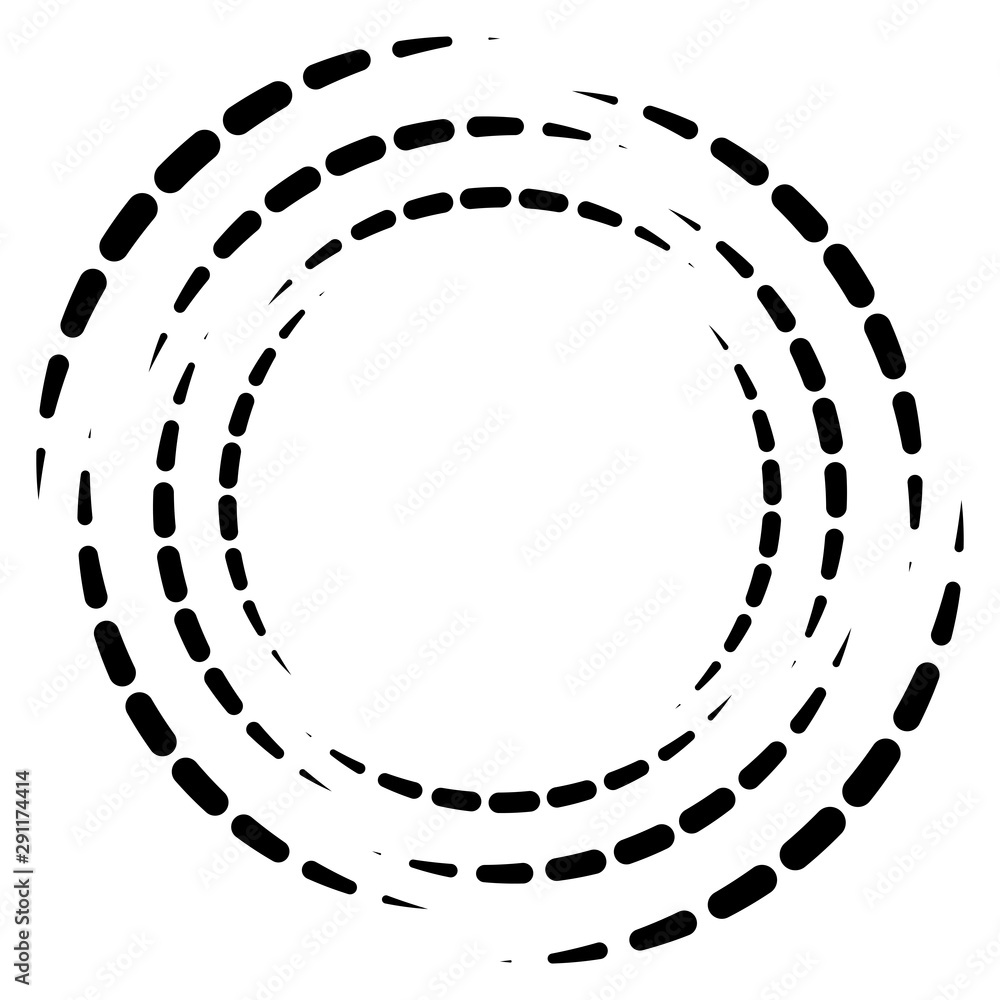 Poster segmented circle with rotation.circular and radial dashed lines volute, helix. abstract concentric c