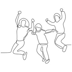 Continuous line drawing happy kids jump minimalist design one hand drawn isolated on white background