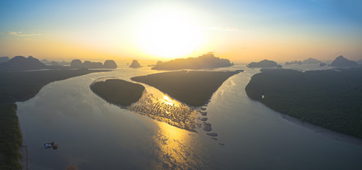 Naklejka premium aerial view archipelago in Phang Nga gulf in the morning