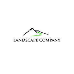 landscape logo simple rustic line mountain and leaf design