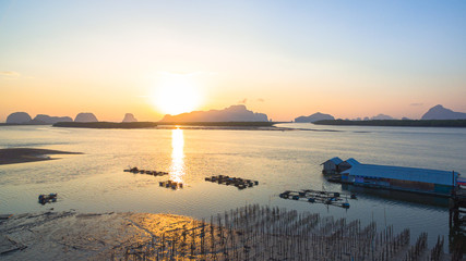 Fototapeta premium aerial view archipelago in Phang Nga gulf in the morning