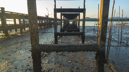 Fototapeta premium the old pier of Ban Samchong fishing village in Phang Nga Thailand