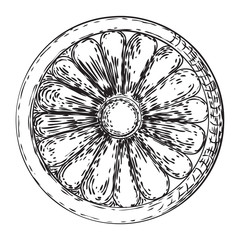 Elegant vintage circular floral ornament in classic style. Round oriental flower element for pattern. Circle stucco ceiling moulding rosette. Vector.