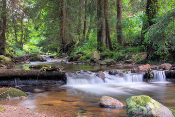  Wildbach im Erzgebirge, Langzeitbelichtung, Steine, Wald, Gewässer , Sachsen 