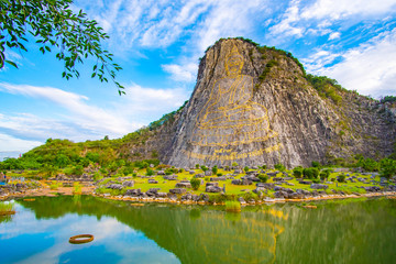 Big buddha with cloudy background at Khao Chi Chan Moutain, Pattaya. Chonburi, Thailand.Thai...