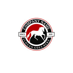 horse ranch logo simple circle badge stamp black red design idea