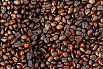 Brown roasted coffee beans background
