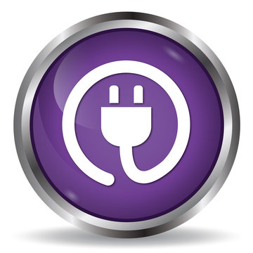 Plug icon purple glossy round button 