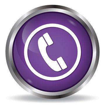 Phone icon purple glossy round button 