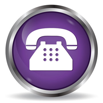 Telephone icon purple glossy button 