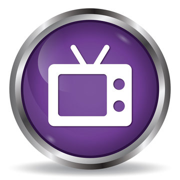 Tv icon purple glossy round button 