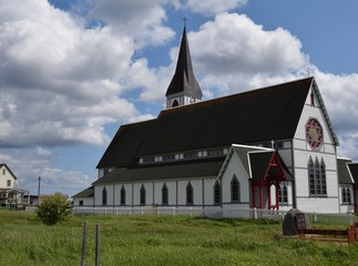 Fototapeta na wymiar Gothic Revival style St. Paul Anglican Church in the town of Trinity along the Discovery trail on the Bonavista Peninsula, Newfoundland and Labrador Canada 