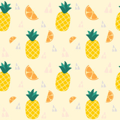 Seamless pattern yellow pineapple and orange.