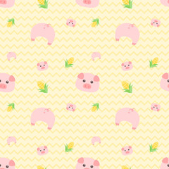Seamless pattern pink pig and corn.