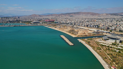 Fototapeta premium Aerial drone photo of iconic marina and bay of Faliron or Phaliro in Athens seaside riviera, Attica, Greece